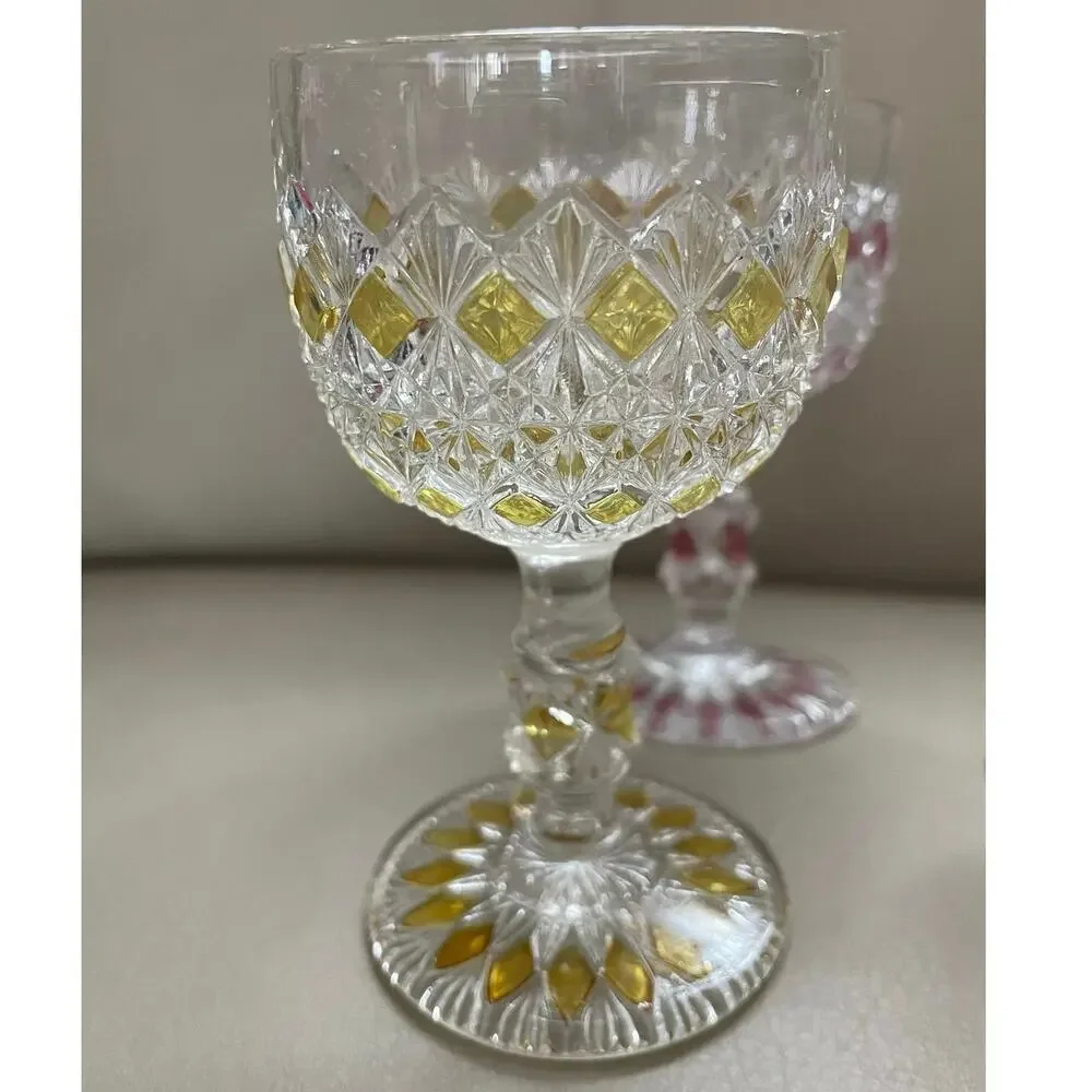 Antique 1890s Rainbow Cordial Set - EAPG King Glass - Set of 5 - Jewel Tones